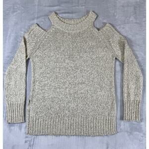 Oatmeal Ribbed Cold Shoulder Knit Sweater | Minimalist Cozy | Women’s M